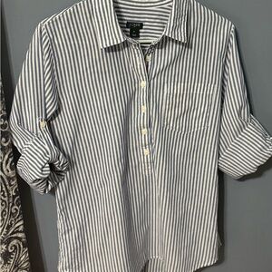 J. Crew Men's Navy and White Striped Button Down Shirt